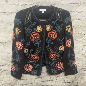 David Brooks Wool Embroidered Gold Sequin Bohemian Floral Blazer Jacket